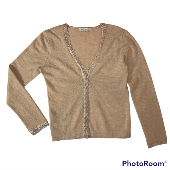 Laura Ashley Beige Hook & Eye Beaded Crochet Cardigan Sweater 8 - Picture 1 of 14